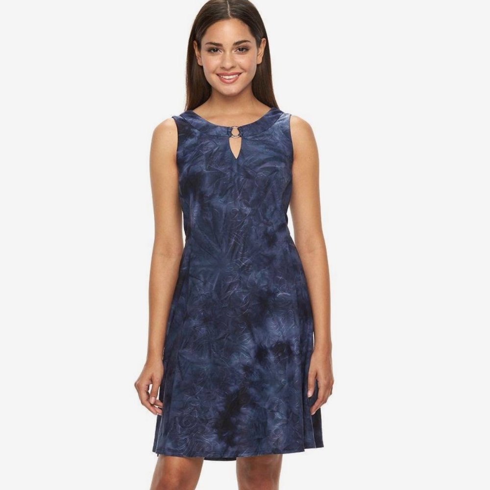 AB Studio Sheath Dress Sleeveless Blue Purple Tie Dye Small Pullover Stretch New
